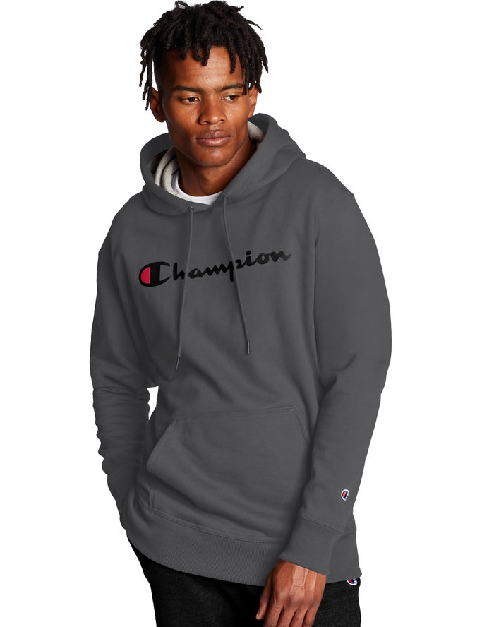 Champion Powerblend Script Logo Hoodie Heren - DonkerGrijs - Belgie 2148VANYC